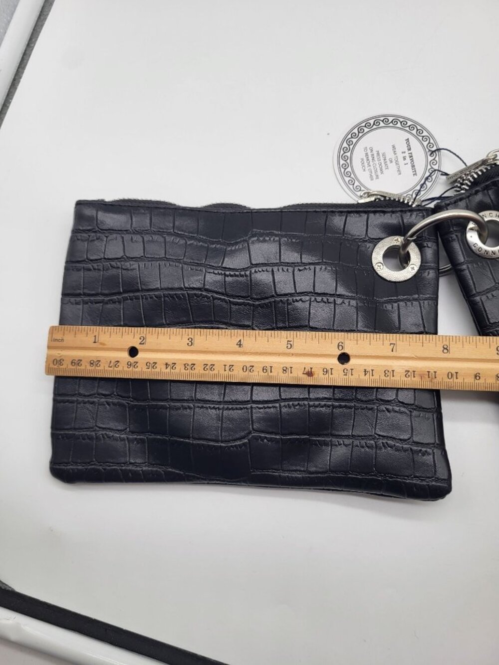 French Connection Dale Double Slim Pouches Croc Print Black Travel Accessory - Picture 4 of 9